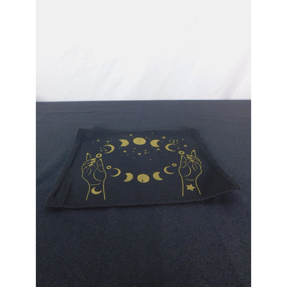 Moon Phase Black Canvas Zipper Pouch 9"x7" Mystical Hand Celestial