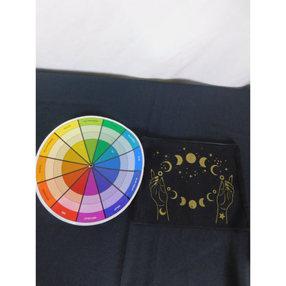 Moon Phase Black Canvas Zipper Pouch 9"x7" Mystical Hand Celestial