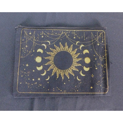 Celestial Canvas Zipper Pouch 9" x 7" Sun & Moon Design Black & Gold