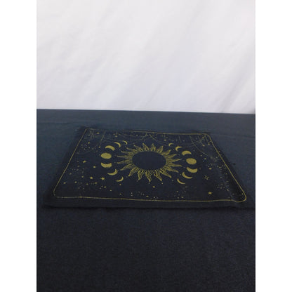 Celestial Canvas Zipper Pouch 9" x 7" Sun & Moon Design Black & Gold