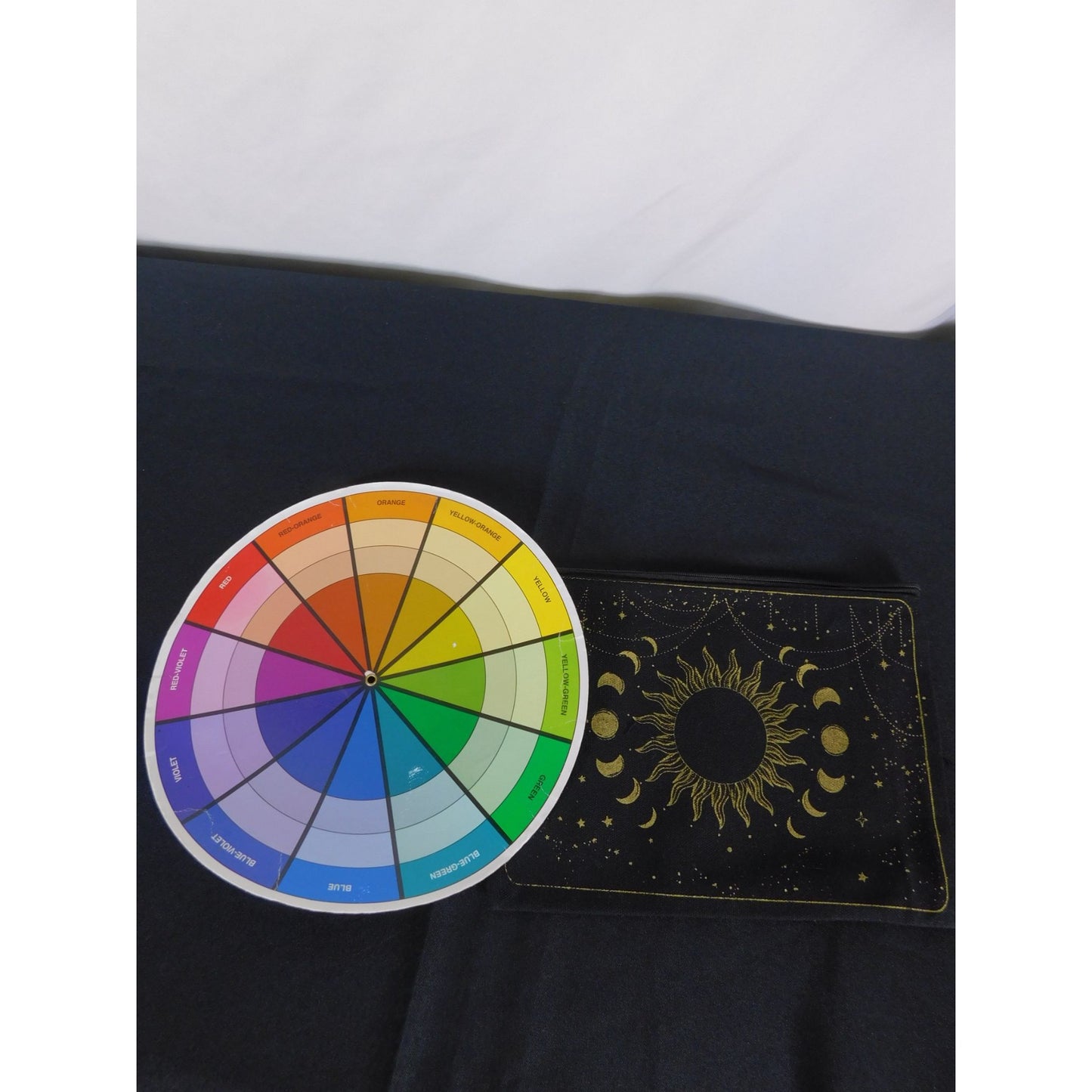 Celestial Canvas Zipper Pouch 9" x 7" Sun & Moon Design Black & Gold