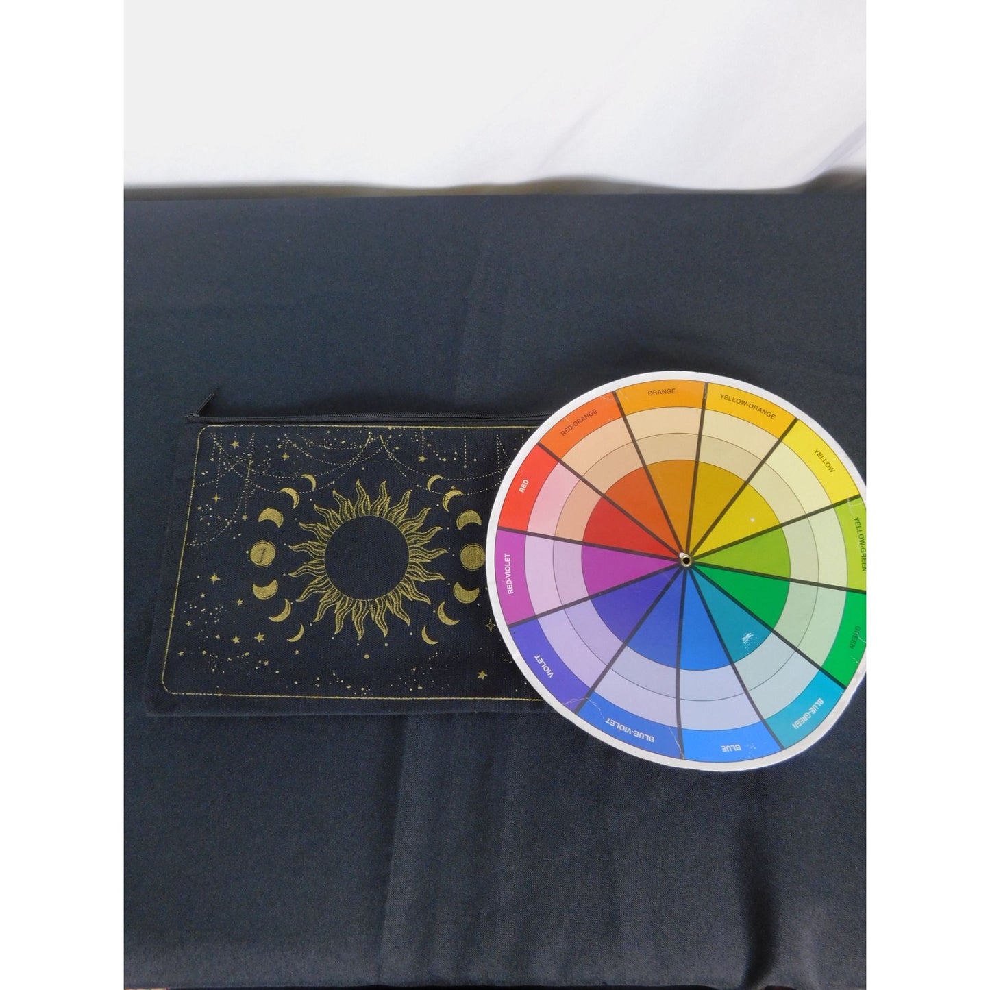 Celestial Canvas Zipper Pouch 9" x 7" Sun & Moon Design Black & Gold