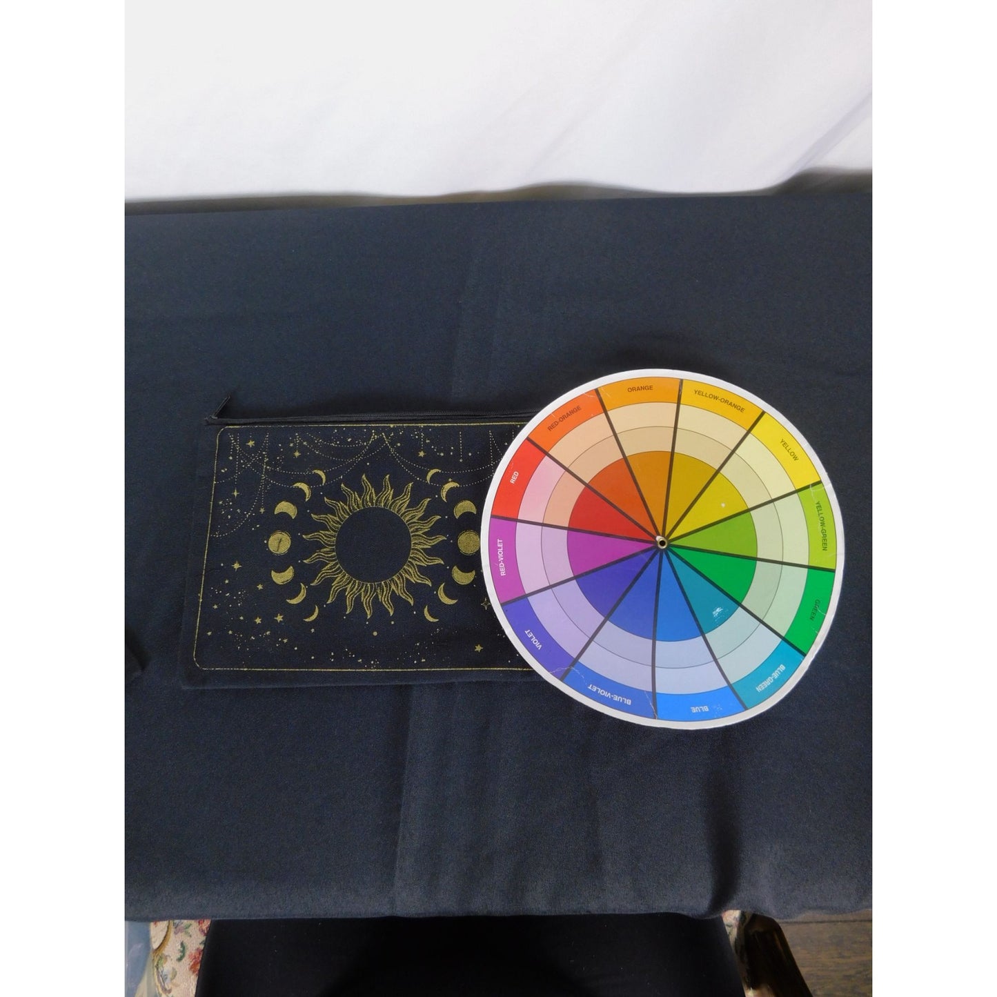 Celestial Canvas Zipper Pouch 9" x 7" Sun & Moon Design Black & Gold