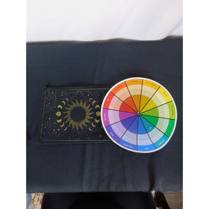 Celestial Canvas Zipper Pouch 9" x 7" Sun & Moon Design Black & Gold