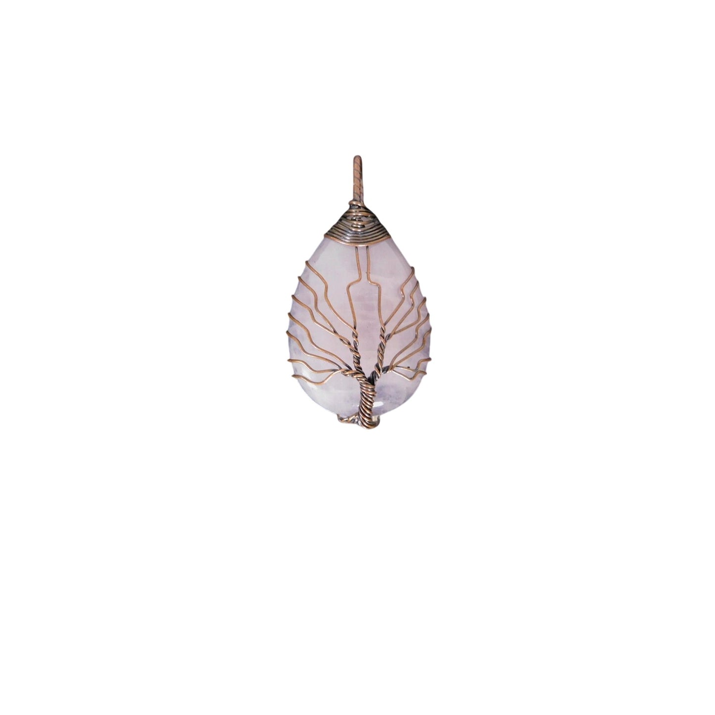Rose Quartz Tree of Life Pendant Necklace Wire Wrapped Pink Crystal Teardrop