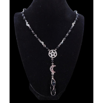 Witch Prayer Beads Onyx Pentagram Moon Necklace