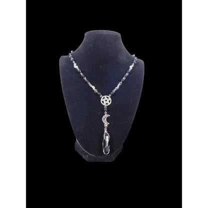 Witch Prayer Beads Onyx Pentagram Moon Necklace