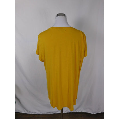 Wonderly Shirt Womens Large Yellow Lattice Neck Short Sleeve Linen Blend Tee Top