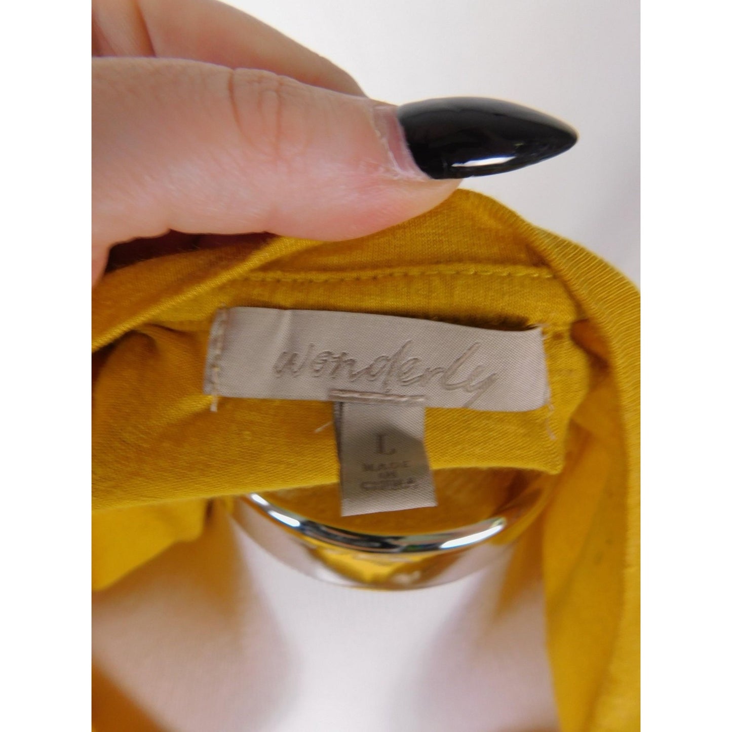 Wonderly Shirt Womens Large Yellow Lattice Neck Short Sleeve Linen Blend Tee Top