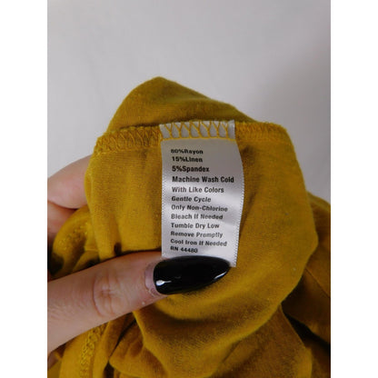 Wonderly Shirt Womens Large Yellow Lattice Neck Short Sleeve Linen Blend Tee Top