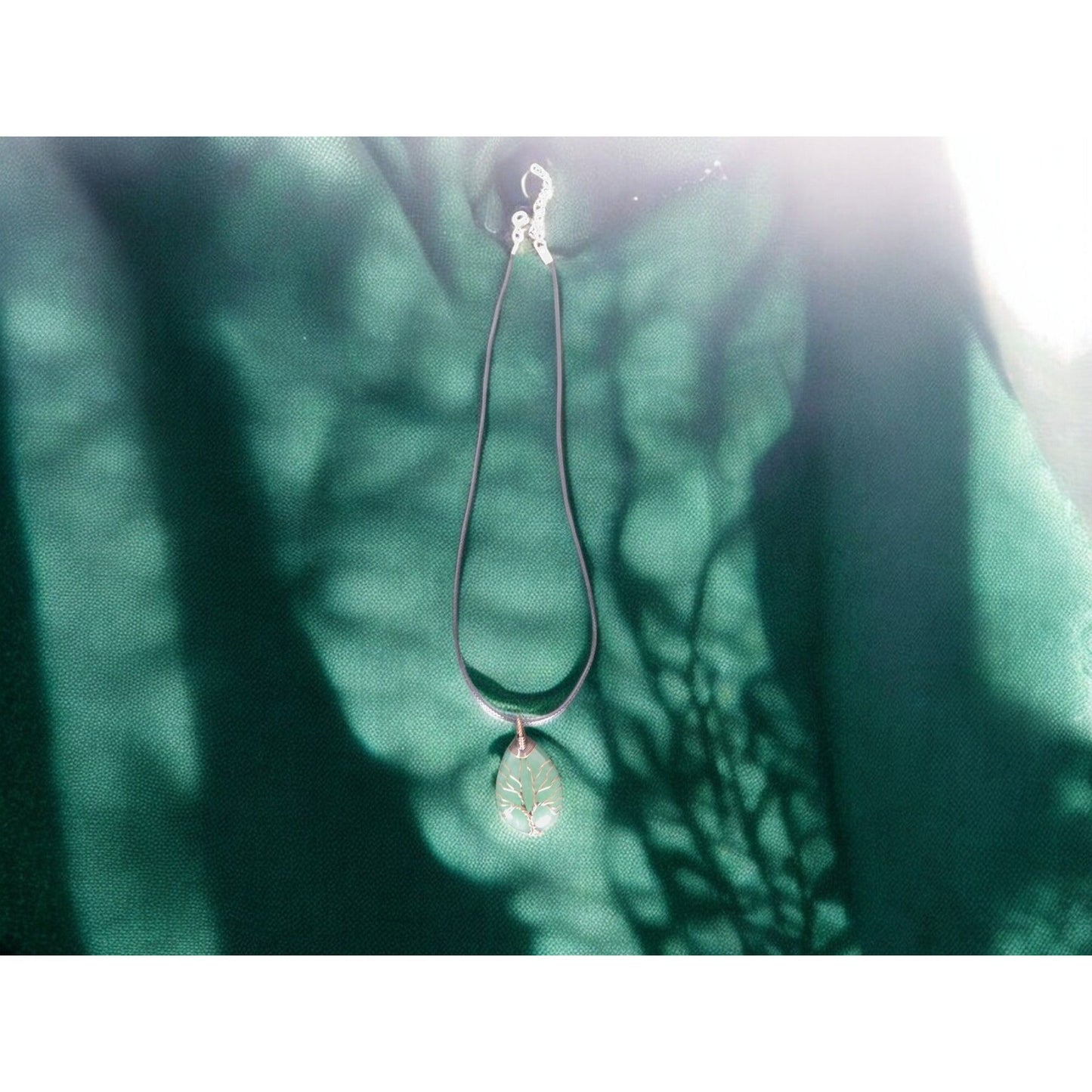 Green Aventurine Tree of Life Pendant Necklace Healing Crystal Jewelry 18" Cord