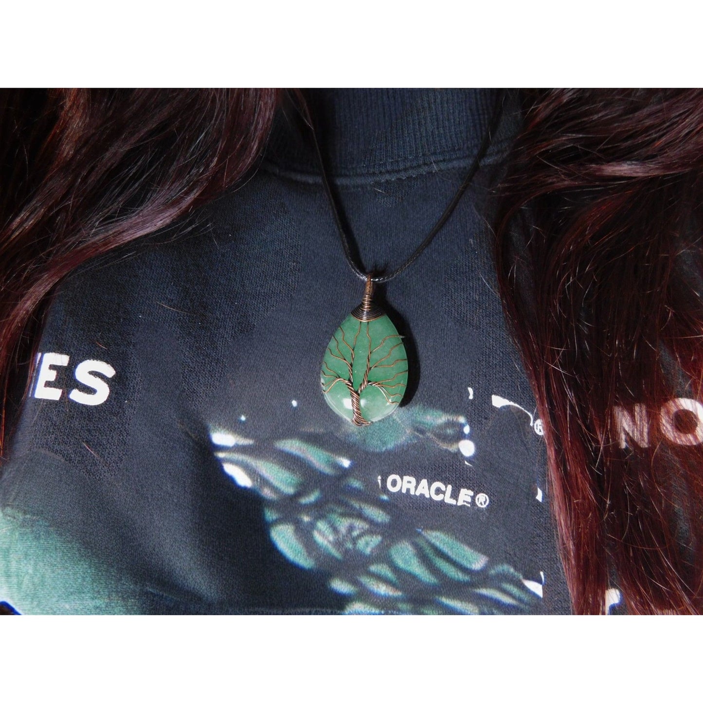 Green Aventurine Tree of Life Pendant Necklace Healing Crystal Jewelry 18" Cord