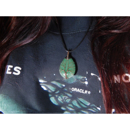 Green Aventurine Tree of Life Pendant Necklace Healing Crystal Jewelry 18" Cord
