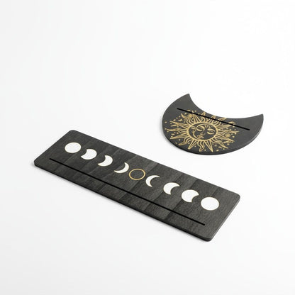 Black & Gold Tarot Card Holder – Sun & Moon Wood Set – New