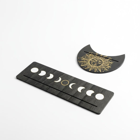 Black & Gold Tarot Card Holder – Sun & Moon Wood Set – New