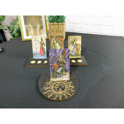 Black & Gold Tarot Card Holder – Sun & Moon Wood Set – New