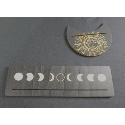 Black & Gold Tarot Card Holder – Sun & Moon Wood Set – New