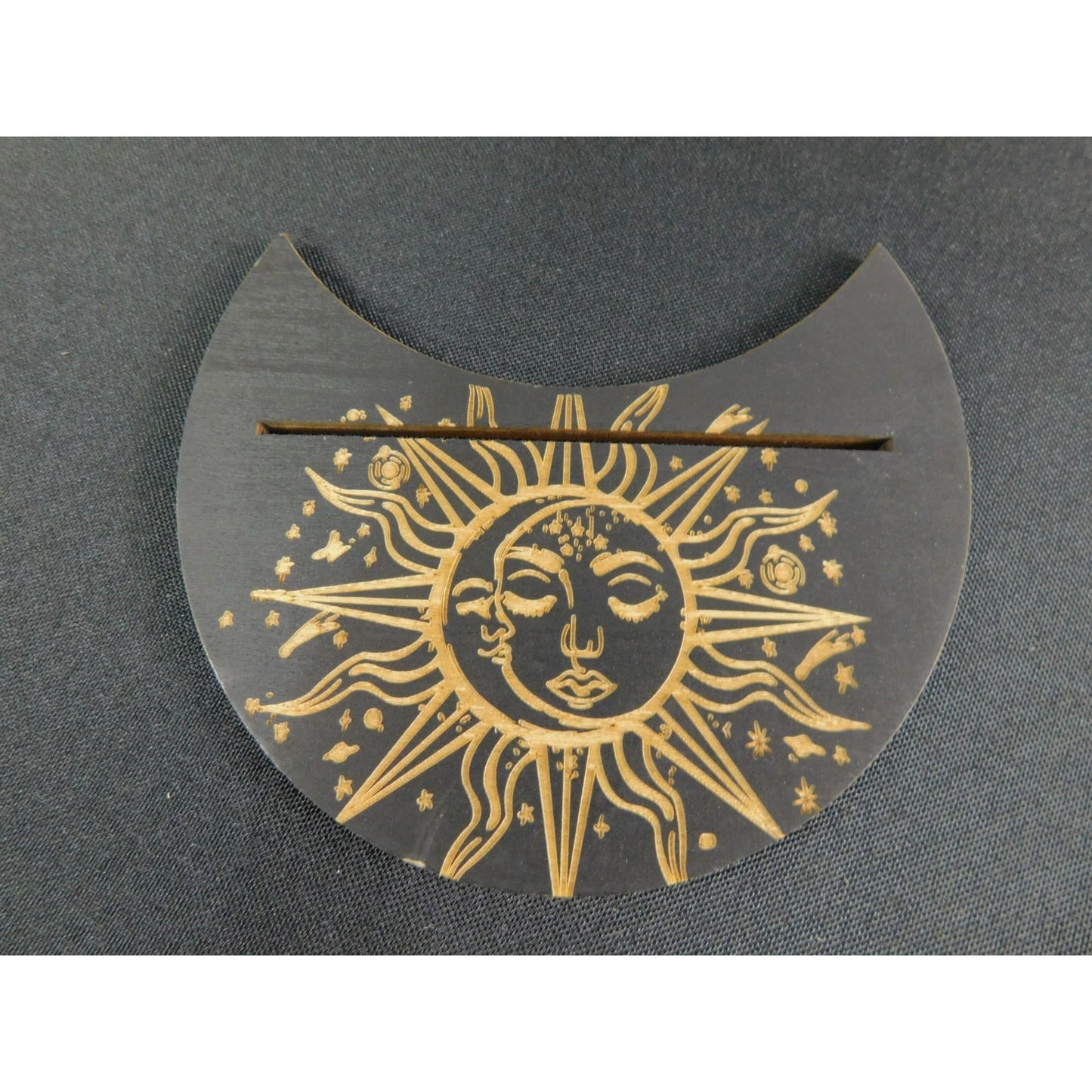 Black & Gold Tarot Card Holder – Sun & Moon Wood Set – New