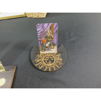 Black & Gold Tarot Card Holder – Sun & Moon Wood Set – New