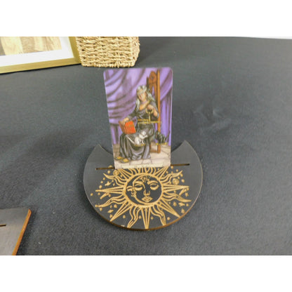 Black & Gold Tarot Card Holder – Sun & Moon Wood Set – New