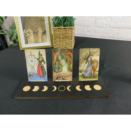 Black & Gold Tarot Card Holder – Sun & Moon Wood Set – New