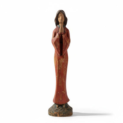 Vintage Hand Carved Madonna Statue 15" Wood - Excellent - Witchcore Christian