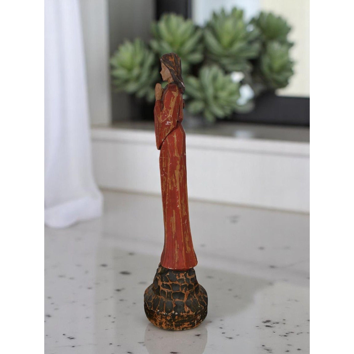 Vintage Hand Carved Madonna Statue 15" Wood - Excellent - Witchcore Christian