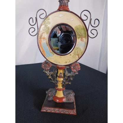 Ornate Convex Lady Mirror 11" Floral Resin Tabletop