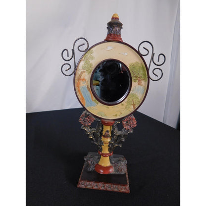 Ornate Convex Lady Mirror 11" Floral Resin Tabletop