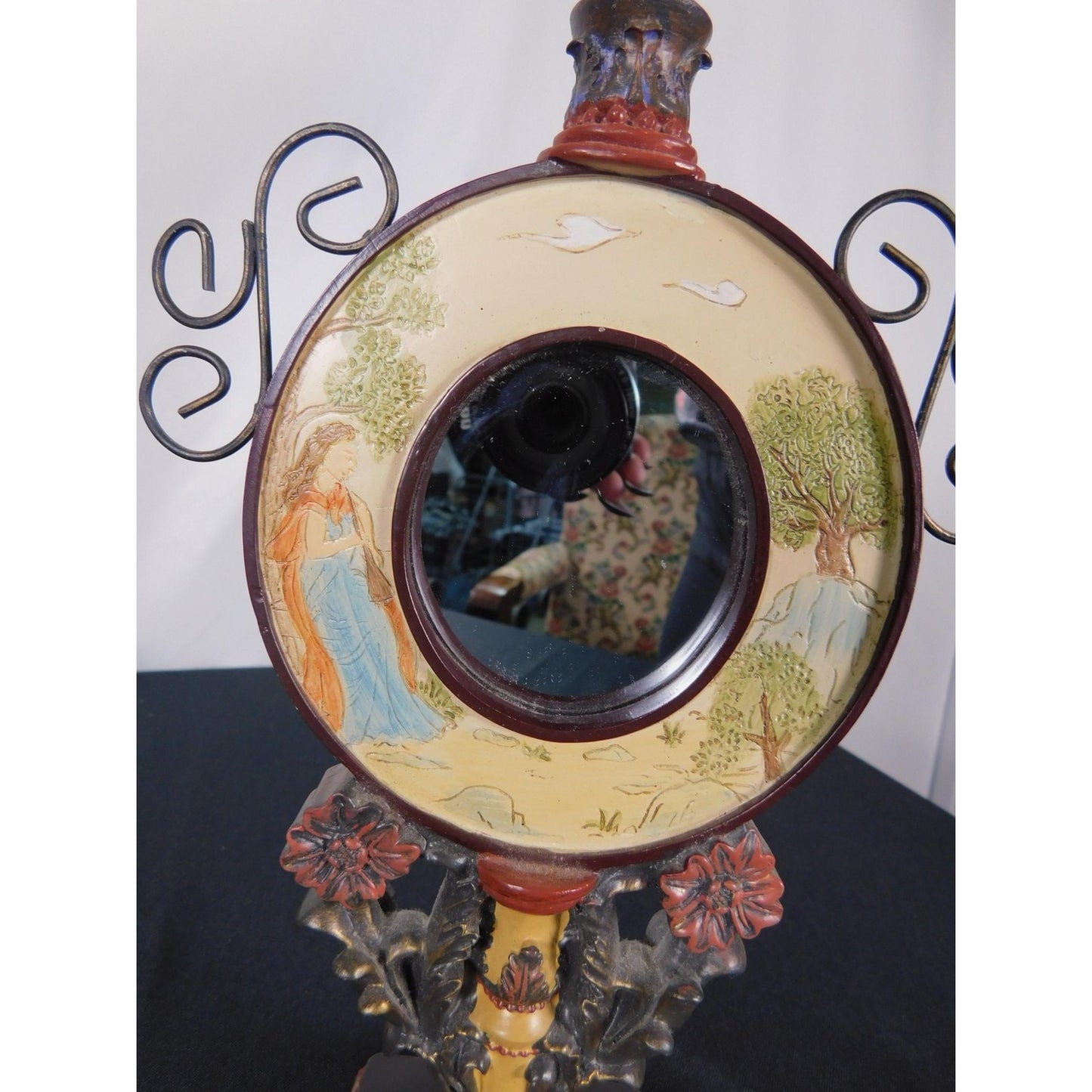 Ornate Convex Lady Mirror 11" Floral Resin Tabletop