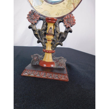Ornate Convex Lady Mirror 11" Floral Resin Tabletop