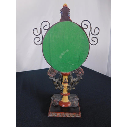 Ornate Convex Lady Mirror 11" Floral Resin Tabletop