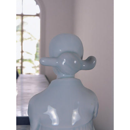 Vintage Blue Glazed Porcelain Kwan Yin Figurine 8.5" Goddess Of Mercy Statue In Prayer