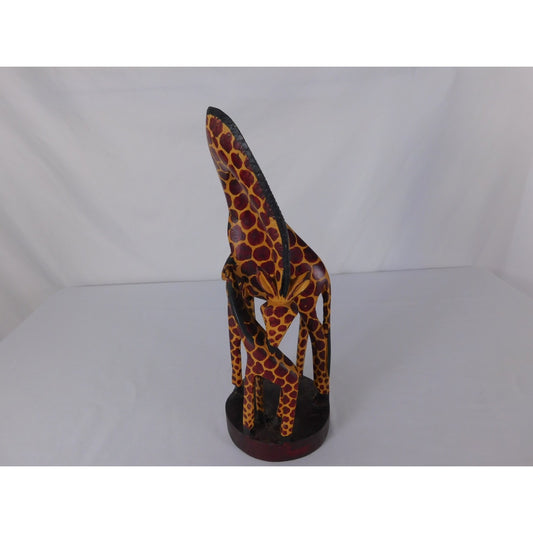 Brown Hand Carved Wooden Giraffe Figurine African Safari Wildlife Decor