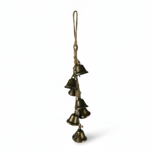 Hanging Witch Bells 7 Brass on Jute 16" - New - Witchcore Folk