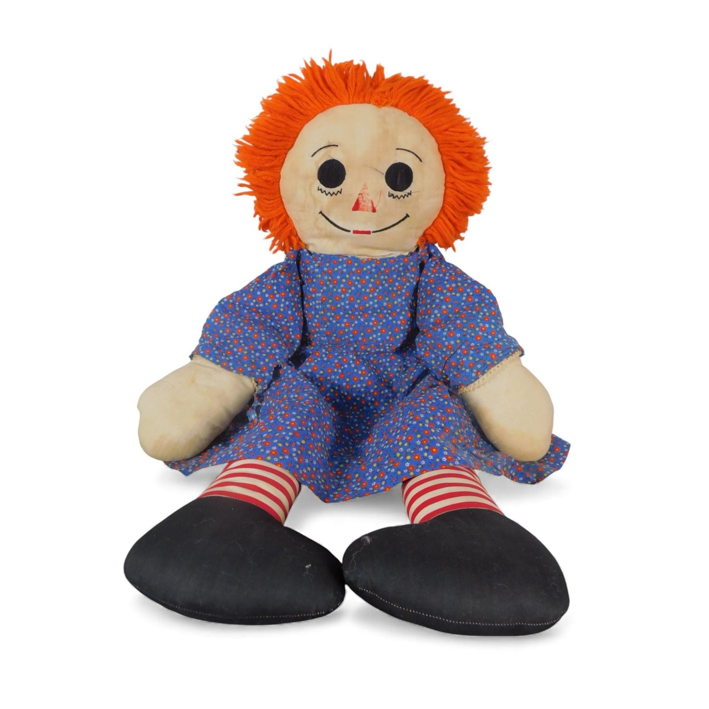 Vintage Large Raggedy Ann Style Cloth Doll 36" - Yarn Hair Poppet - Good