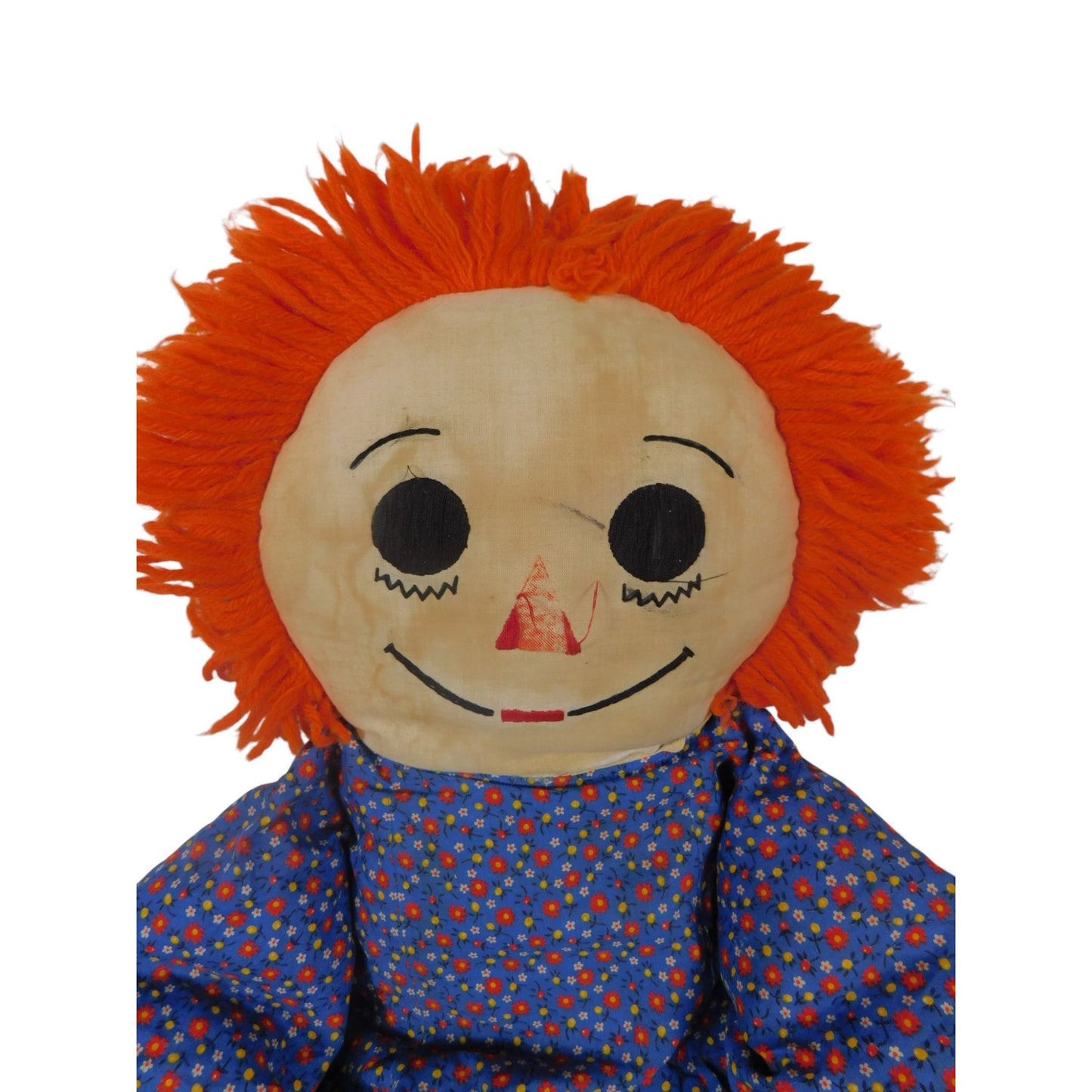 Vintage Large Raggedy Ann Style Cloth Doll 36" - Yarn Hair Poppet - Good