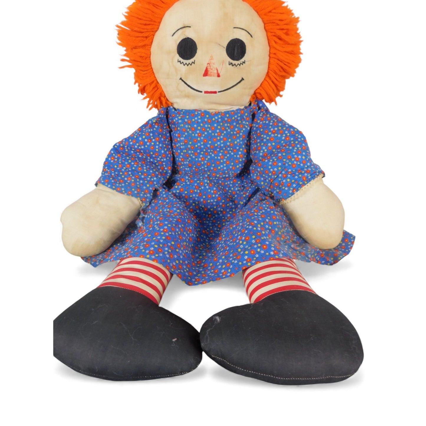 Vintage Large Raggedy Ann Style Cloth Doll 36" - Yarn Hair Poppet - Good