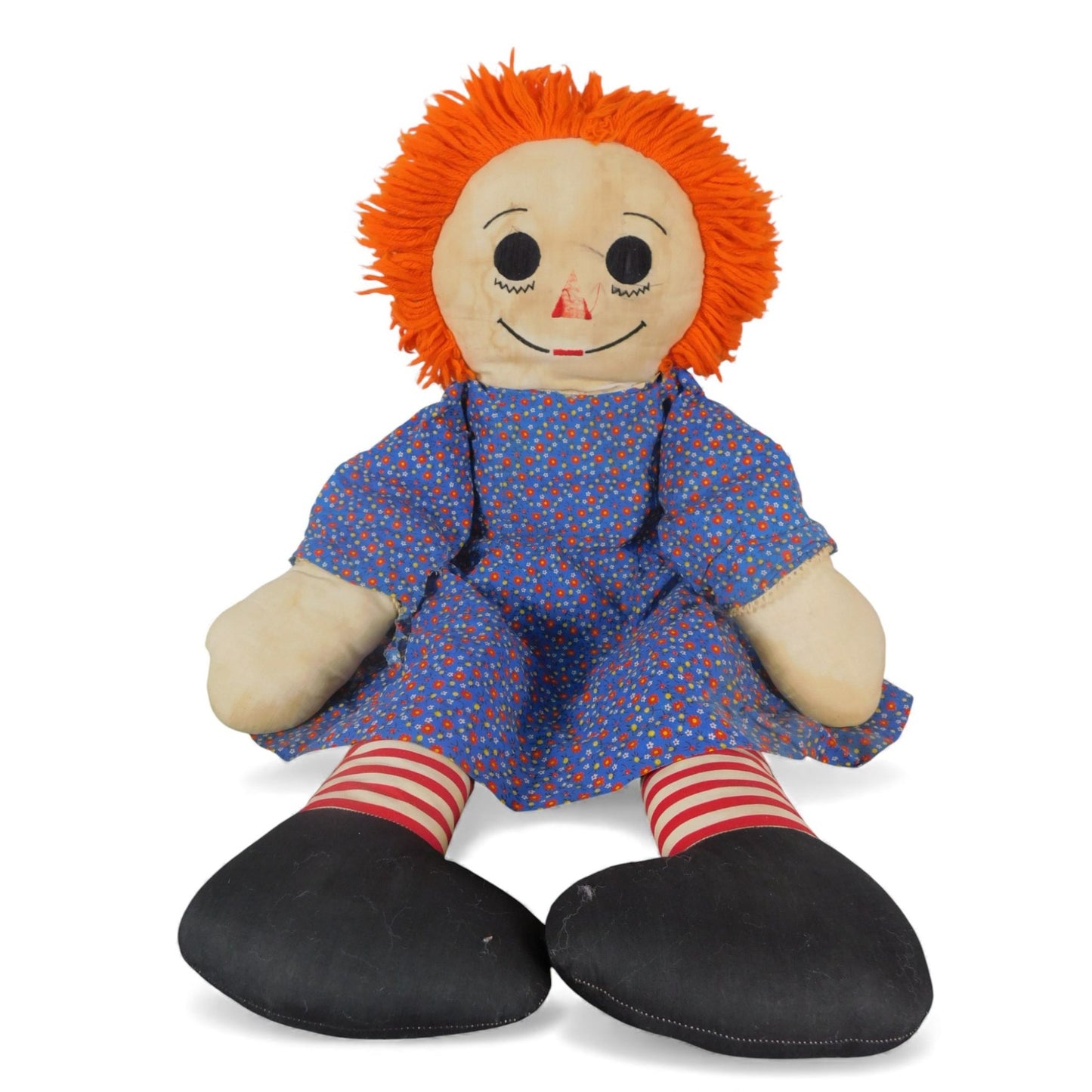 Vintage Large Raggedy Ann Style Cloth Doll 36" - Yarn Hair Poppet - Good