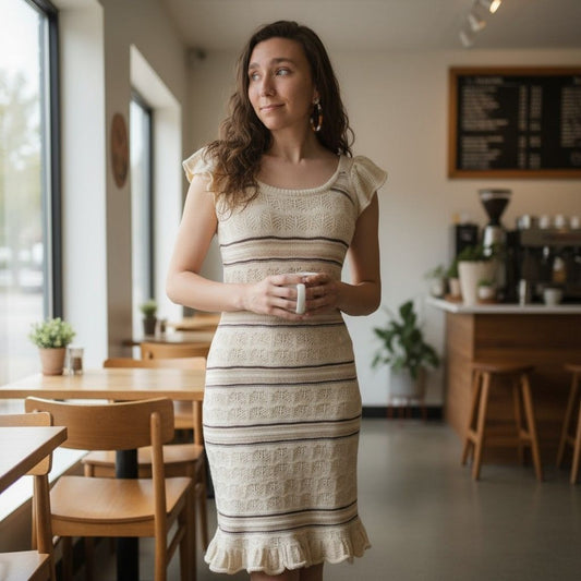 Freshman 1996 Small Cream Stripe Knit Midi Dress Boho